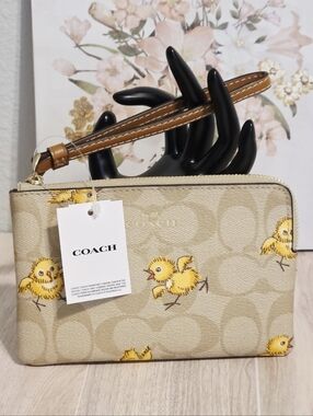 NEW Coach Chicks Wristlet Signature Monogram Card ID holder CC432 Chickens Khaki